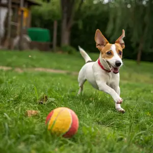 jack russell jouant avec une balle